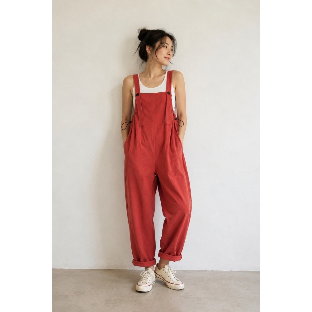 Minimalist Wide Leg Overalls Sz S Brick Red Cottagecore Utility Workwear Artist